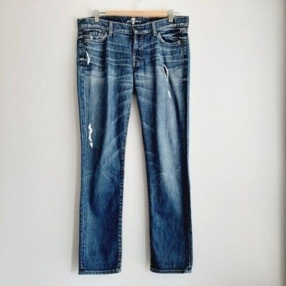 7FAM 7 FOR ALL MANKIND Josefina Skinny Boyfriend Jeans Sz 28 Flawed - Picture 2 of 16